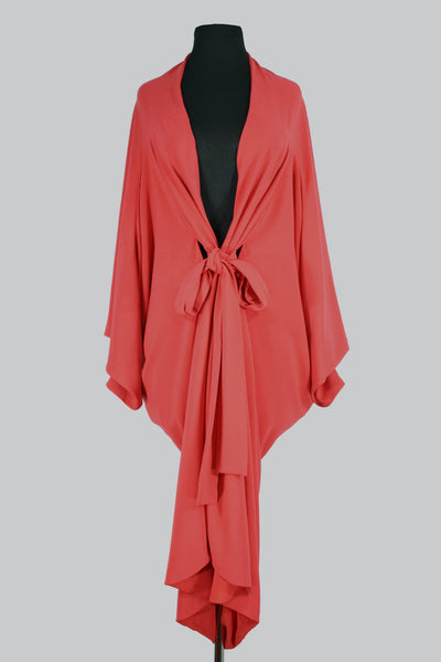 The Leslie Courreges Isadora Robe features a dramatic cocoon shape with a billowing, rounded back and dolman style sleeves.