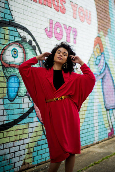 The Leslie Courreges Isadora Robe features a dramatic cocoon shape with a billowing, rounded back and dolman style sleeves.