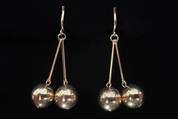 1960s Vintage Mod Gold Tone Double Drop Faux Pierced Clip-On Earrings