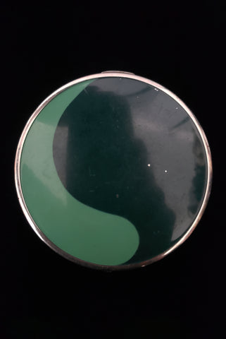 1930s Vintage Art Deco Green and Silver Chrome Makeup Compact