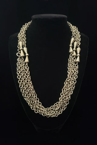 1960s Vintage Extra Long Silver Tone Chain and Bead Necklace