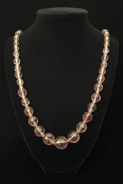 1930s Vintage Pale Amethyst Faceted Crystal Bead Long Graduated Necklace