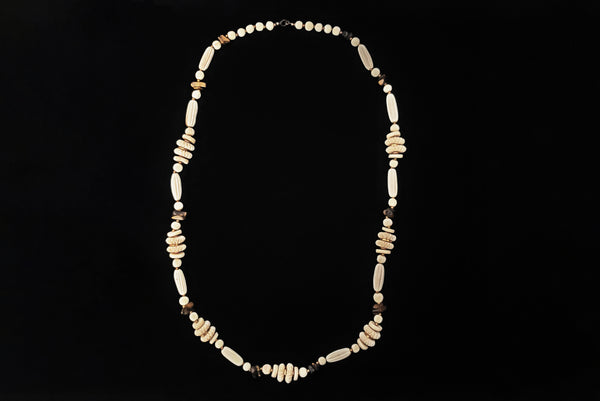 1970s Vintage Cream Carved Bone and Brown Tiger's Eye Long Statement Necklace