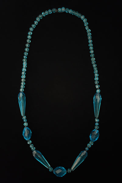 1920s Vintage Turquoise Glass Bead Long Necklace