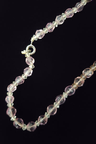 1930s Vintage Pale Amethyst Faceted Crystal Bead Long Graduated Necklace