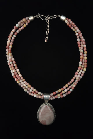 1990s Vintage Jay King Desert Rose Trading Pink Rhodochrosite and Silver Necklace