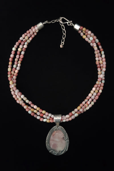 1990s Vintage Jay King Desert Rose Trading Pink Rhodochrosite and Silver Necklace