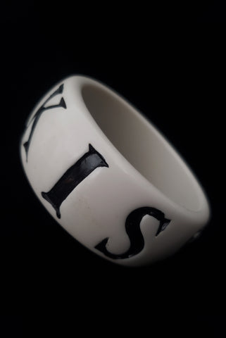 1990s Vintage Wide Black and White "KISS" Plastic Bangle Bracelet