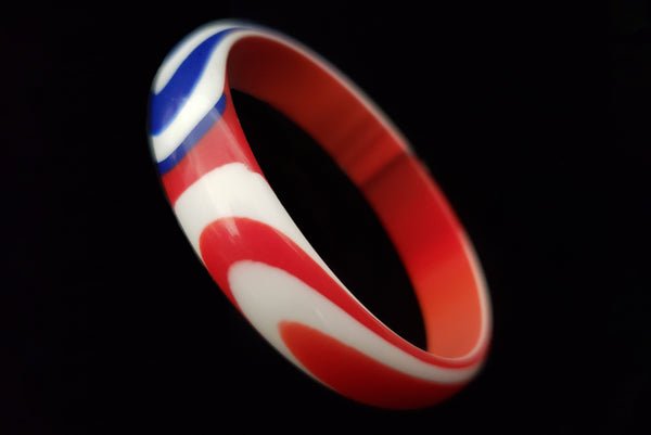 1960s Vintage Red, White, and Blue Marbled Plastic Two (2) Bangle Set