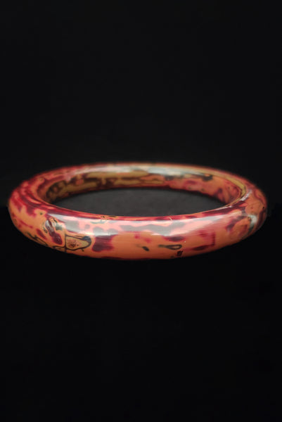 1930s Vintage End of Day Red and Brown Marbled Tube Bakelite Bangle