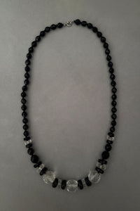 1920s Vintage Black and Clear Graduated Glass Bead Necklace