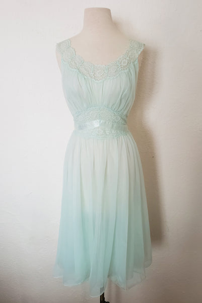 1940s Vintage Pale Aqua Blue Ballerina Nightgown by Vanity Fair, Small to Medium