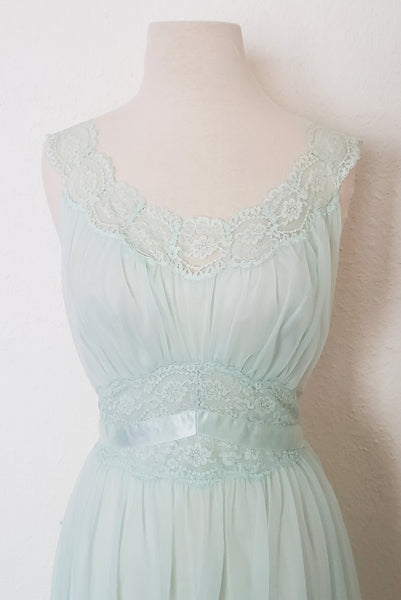 1940s Vintage Pale Aqua Blue Ballerina Nightgown by Vanity Fair, Small to Medium