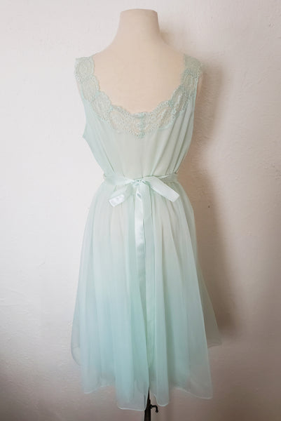 1940s Vintage Pale Aqua Blue Ballerina Nightgown by Vanity Fair, Small to Medium