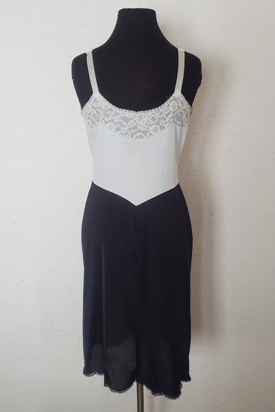 1960s Vintage Black and White Two Tone Slip by Vanity Fair, Small to Medium