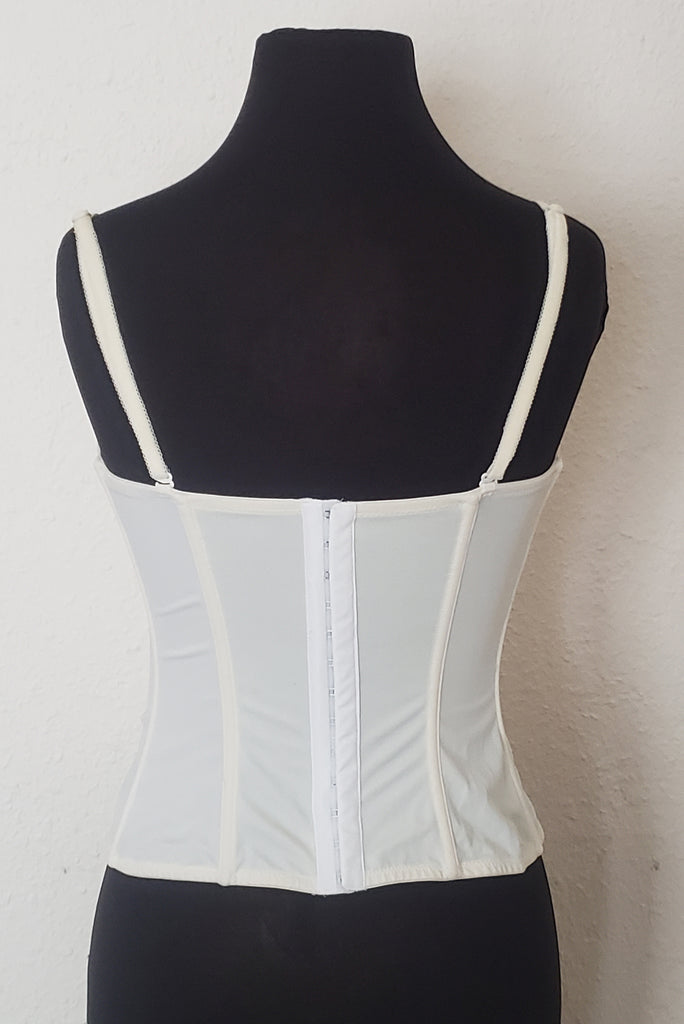 – Leslie White Gossame Eyelet Bustier 2000s Courreges Cream Corset Vintage by NWOT On and