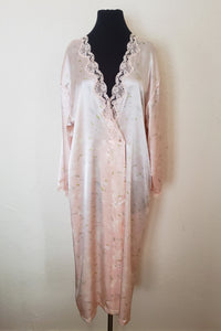 1980s Pink Floral Satin Robe by Valentino Intimo, Small Medium Large