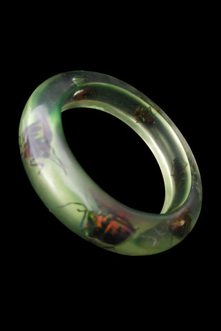 1960s Vintage Translucent Green Lucite Beetle Bangle