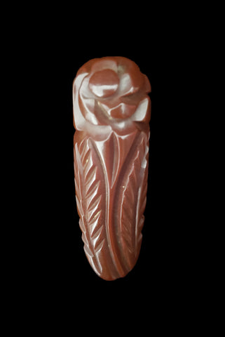 1930s Vintage Carved Floral Brown Bakelite Dress Clip