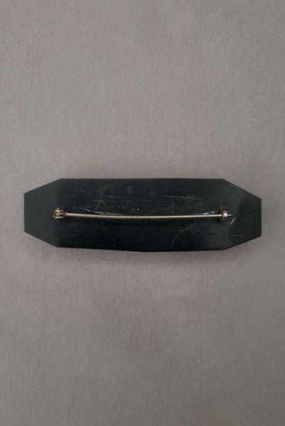 1900s Turn of the Century Vintage Black Lacquered Faceted Wood Brooch
