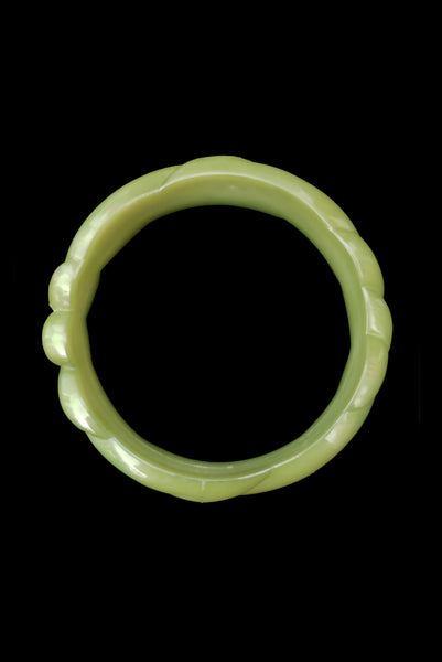 1980s Vintage Green Molded Plastic Signed 1981 Buch & Deichmann Bangle Bracelet