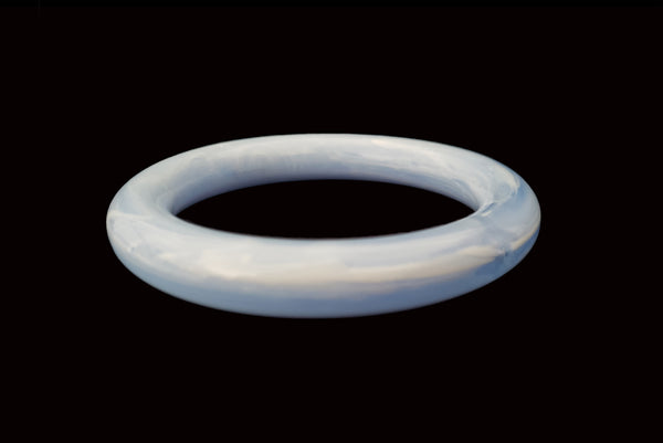 1980s Vintage Translucent Blue Marbled Faux Jade Plastic Tube Bangle Bracelet