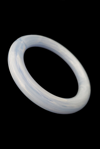 1980s Vintage Translucent Blue Marbled Faux Jade Plastic Tube Bangle Bracelet