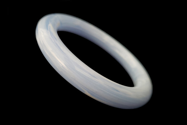 1980s Vintage Translucent Blue Marbled Faux Jade Plastic Tube Bangle Bracelet