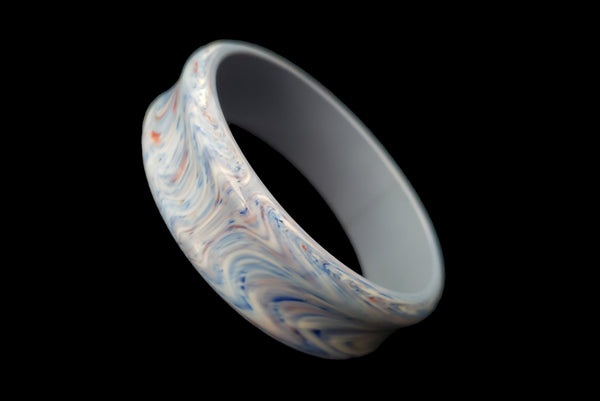 1960s Vintage Blue and White Marbled Plastic Bangle Bracelet