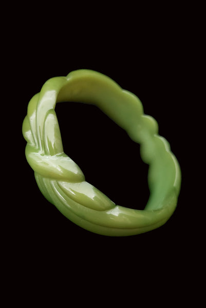 1980s Vintage Green Molded Plastic Signed 1981 Buch & Deichmann Bangle Bracelet