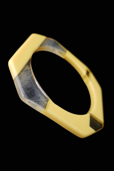 1960s Vintage Clear, Red, Yellow, and Green Square Three (3) Bangle Bracelet Set