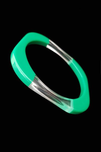 1960s Vintage Clear, Red, Yellow, and Green Square Three (3) Bangle Bracelet Set