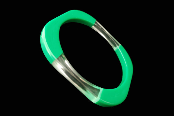 1960s Vintage Clear, Red, Yellow, and Green Square Three (3) Bangle Bracelet Set