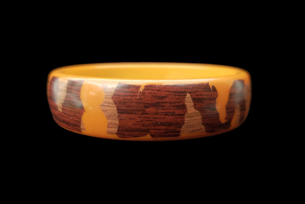 1940s Vintage Egg Yolk Wood Grain Decal Bakelite Bangle Bracelet