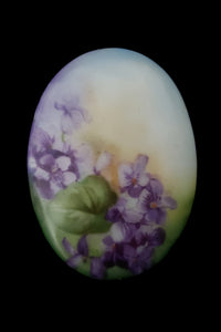 1900s Turn of the Century Vintage Painted Porcelain Violet Floral Brooch