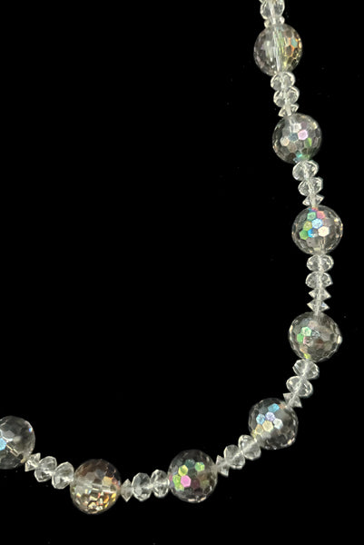 1980s Vintage Iridescent Gray Crystal Long Necklace
