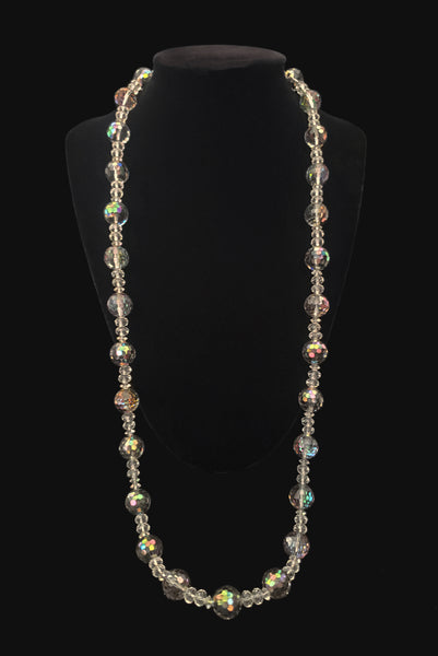 1980s Vintage Iridescent Gray Crystal Long Necklace