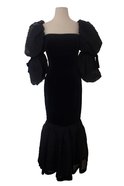 1980s Vintage BARBOGLIO Black Velveteen Mermaid Evening Gown, Small to Medium