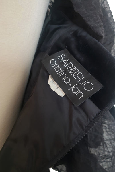 1980s Vintage BARBOGLIO Black Velveteen Mermaid Evening Gown, Small to Medium