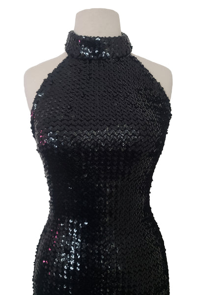1990s Vintage Black Sequin Bodycon Dress by Nikki & Co, Extra Small to Medium