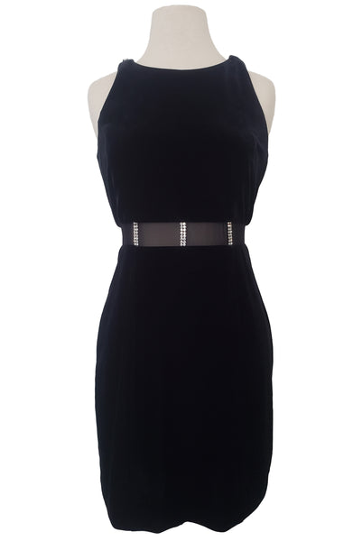 1990s does 1960s Vintage Black Velvet Stretch Cocktail Dress by Night Way, Small to Medium
