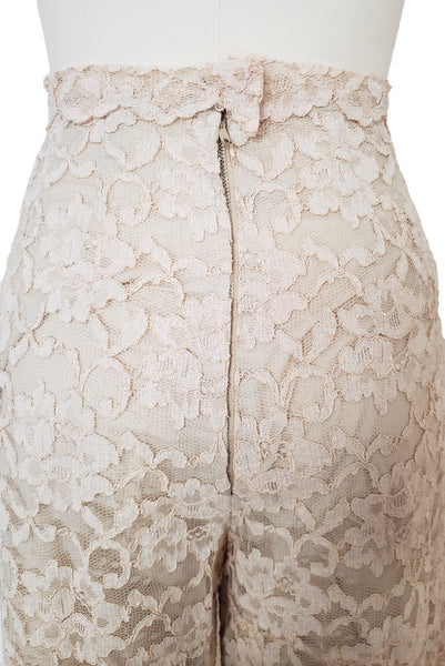1960s Vintage Cream Lace Tunic Dress & Bellbottom Pantsuit, Extra Small to Small