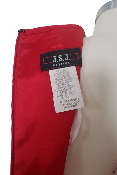 1990s Vintage Red Crepe Cocktail Dress by J.S.J. Petites, Small to Medium