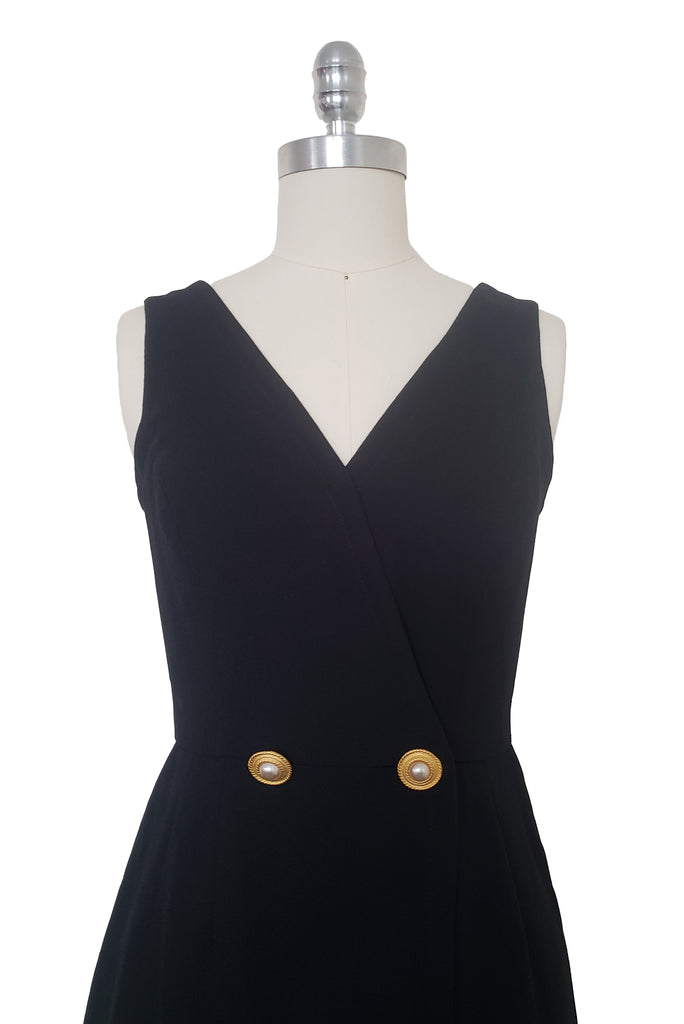 1990s Vintage Black Wrap Dress by Liz Claiborne, Extra Small to Small Leslie Courreges 1990s Vintage Black Wrap Dress by Liz Claiborne, Extra Small to Small Leslie Courreges