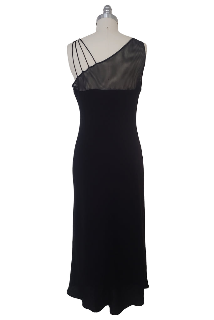 1990s Vintage Black Asymmetrical Midi Dress by Evan-Picone, Small to M Leslie Courreges 1990s Vintage Black Asymmetrical Midi Dress by Evan-Picone, Small to M Leslie Courreges