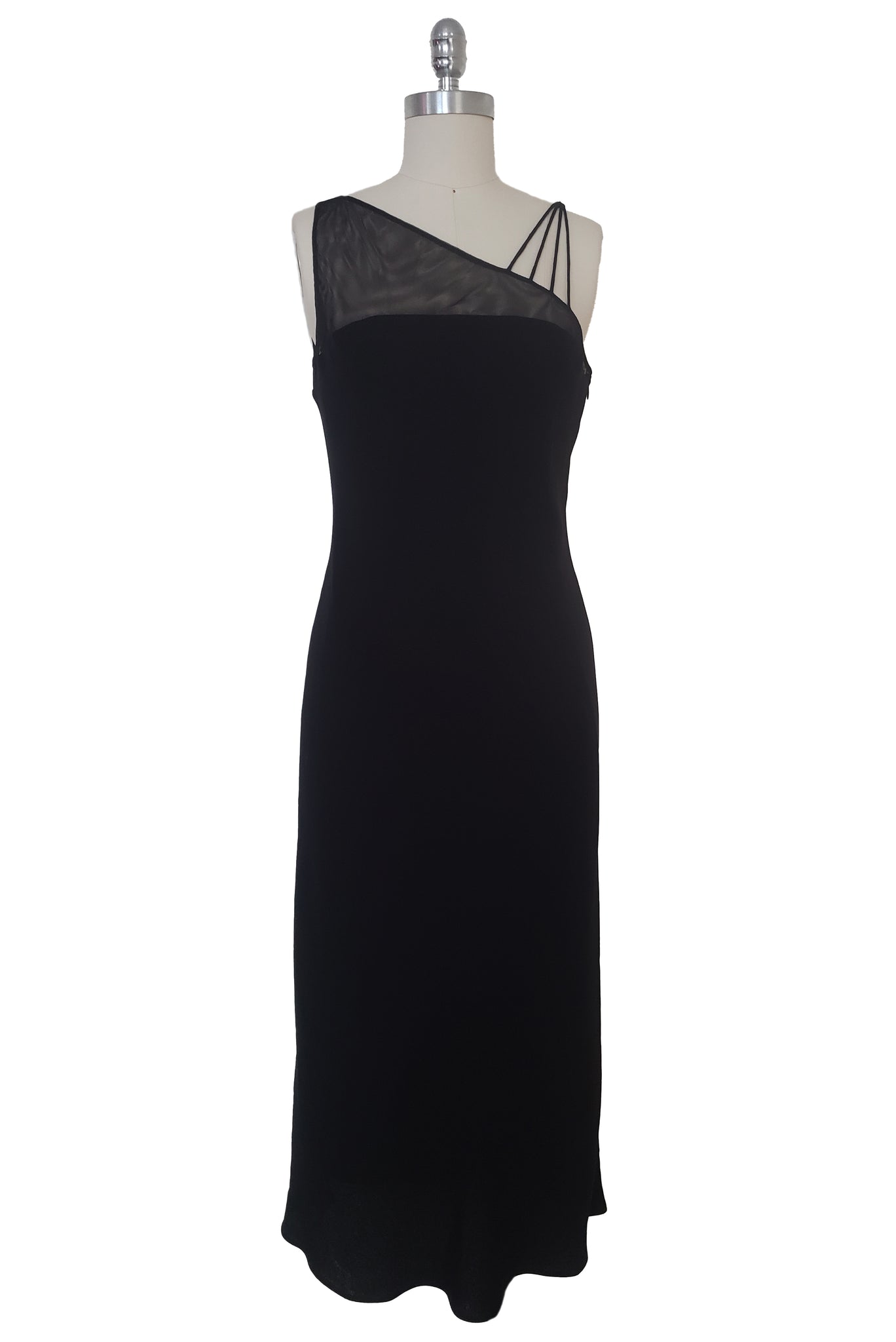 1990s Vintage Black Asymmetrical Midi Dress by Evan-Picone, Small to M Leslie Courreges 1990s Vintage Black Asymmetrical Midi Dress by Evan-Picone, Small to M Leslie Courreges