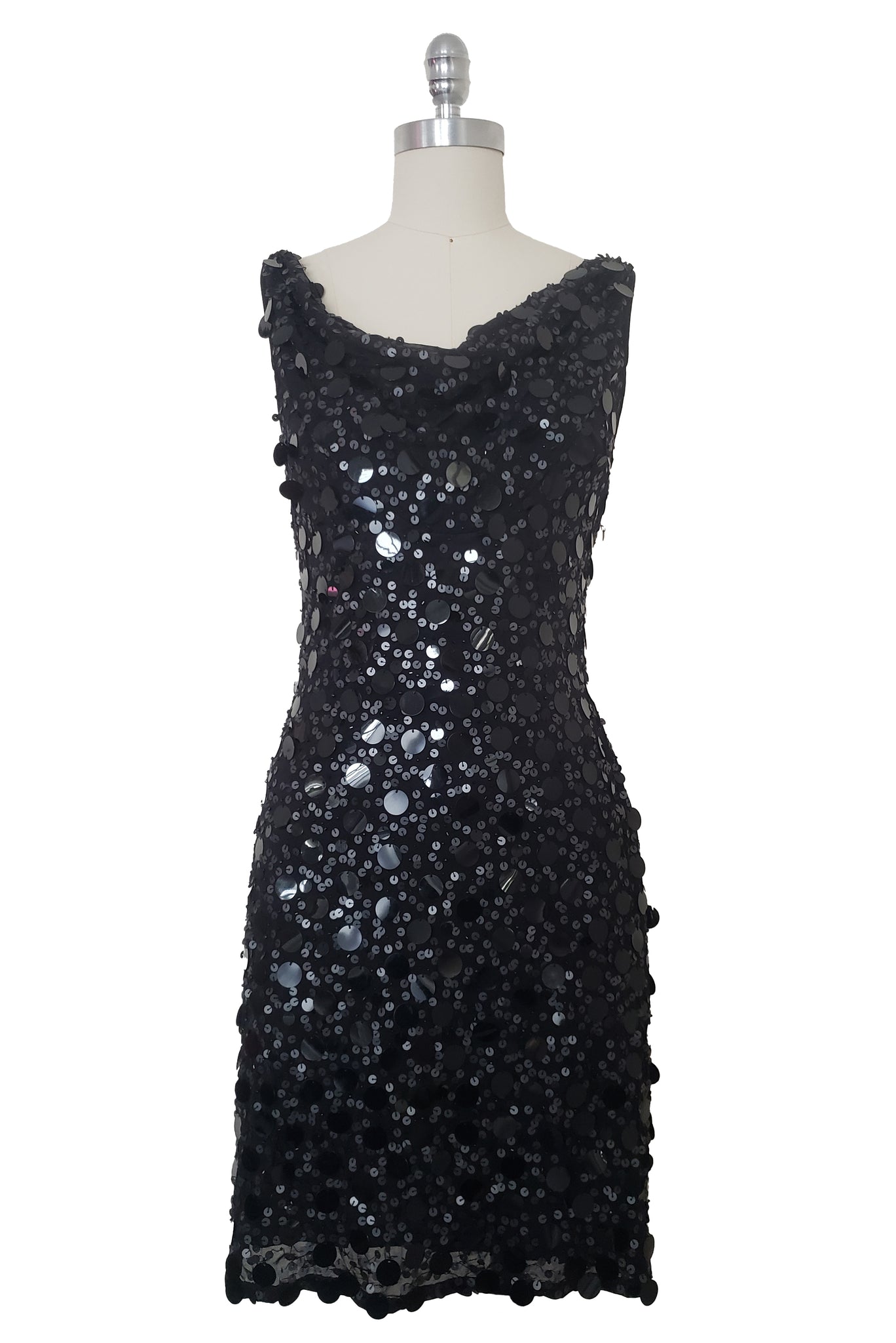 NWT 1990s Vintage Black Sequin Mesh Cocktail Dress by Cache, Extra Sma Leslie Courreges NWT 1990s Vintage Black Sequin Mesh Cocktail Dress by Cache, Extra Sma Leslie Courreges