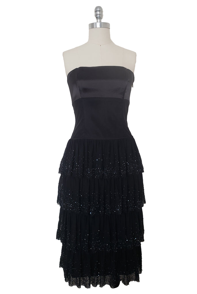 NWT 2000s Vintage Strapless Black Satin and Mesh Cocktail Dress by Lau Leslie Courreges NWT 2000s Vintage Strapless Black Satin and Mesh Cocktail Dress by Lau Leslie Courreges