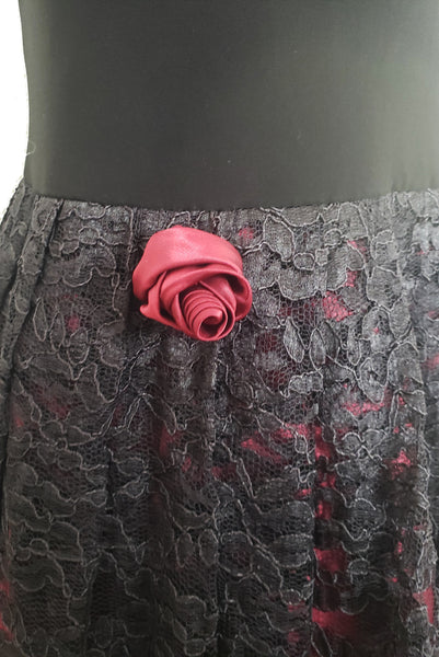 1990s Vintage Black and Oxblood Lace Flamenco Cocktail Dress, Laundry by Shelli Segal, Small to Medium