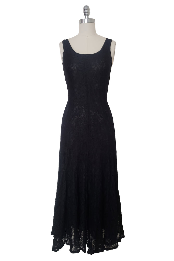 1990s Vintage 1930s Style Black Lace Rayon Maxi Dress by Nostalgia, Sm Leslie Courreges 1990s Vintage 1930s Style Black Lace Rayon Maxi Dress by Nostalgia, Sm Leslie Courreges